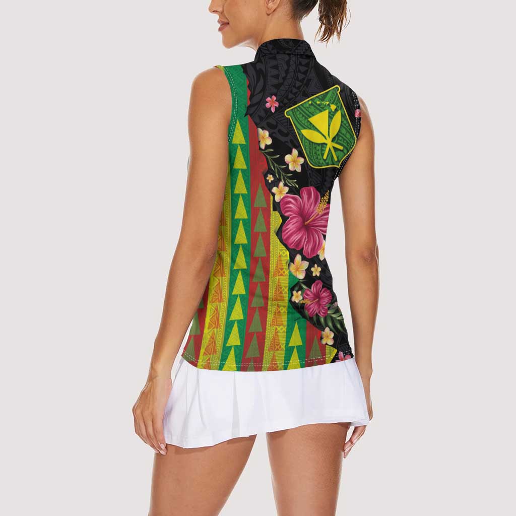 Hawaiian Independence Day Women Sleeveless Polo Shirt Kanaka Maoli Symbols With Tapa Motifs and Tropical Plants LT03 - Polynesian Pride
