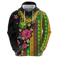 Hawaiian Independence Day Zip Hoodie Kanaka Maoli Symbols With Tapa Motifs and Tropical Plants LT03 - Polynesian Pride