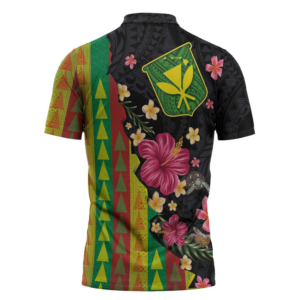 Hawaiian Independence Day Zipper Polo Shirt Kanaka Maoli Symbols With Tapa Motifs and Tropical Plants LT03 - Polynesian Pride