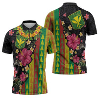 Hawaiian Independence Day Zipper Polo Shirt Kanaka Maoli Symbols With Tapa Motifs and Tropical Plants LT03 - Polynesian Pride