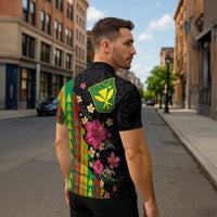 Hawaiian Independence Day Zipper Polo Shirt Kanaka Maoli Symbols With Tapa Motifs and Tropical Plants LT03 - Polynesian Pride