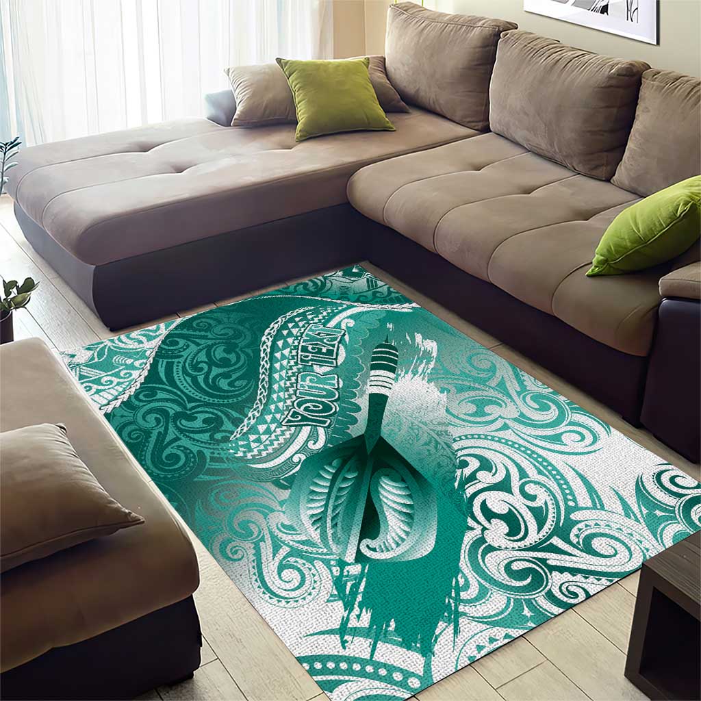 Personalised New Zealand Aotearoa Darts Masters Area Rug Maori Art Tattoo with Tribal Dart Symbol Teal Color LT03 - Polynesian Pride