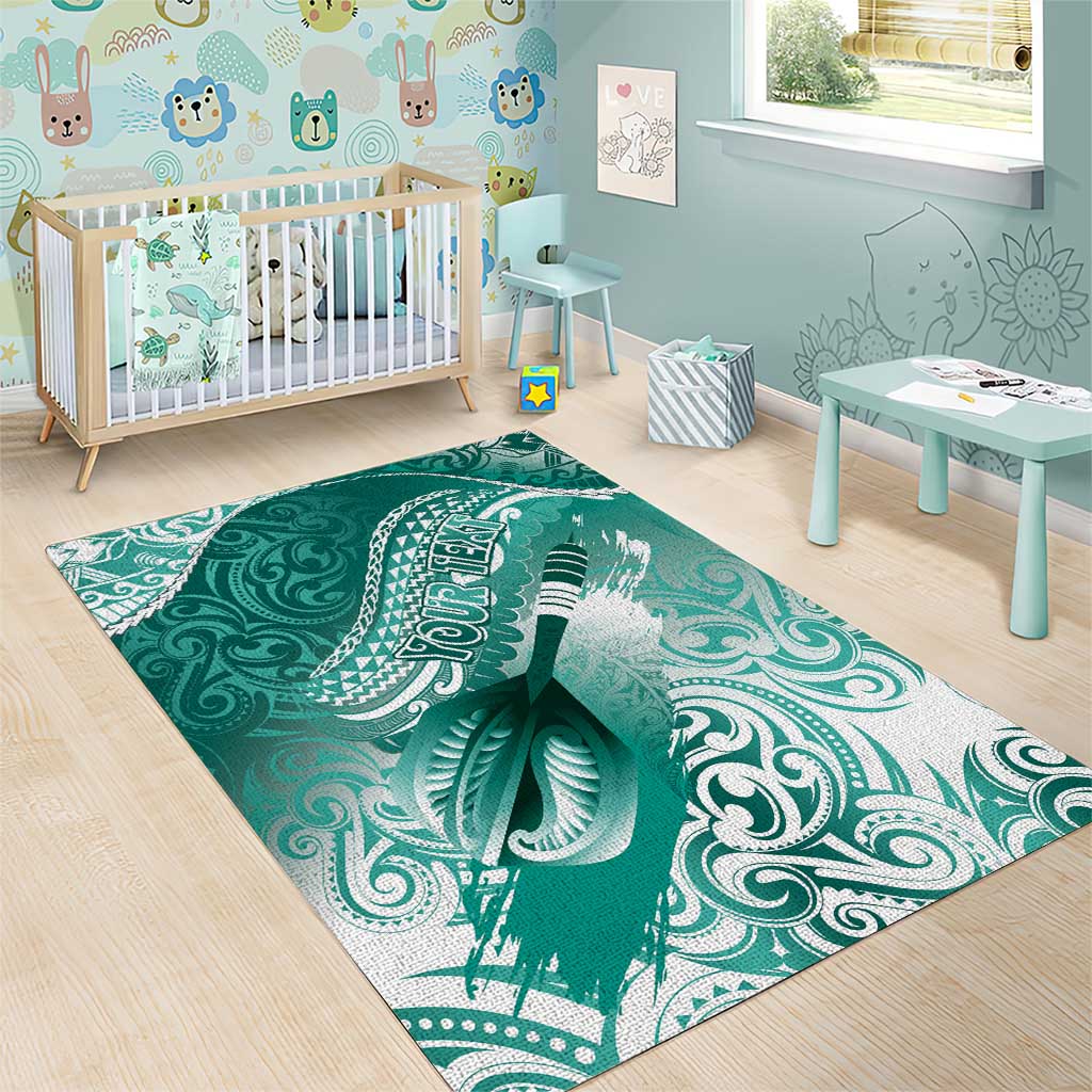 Personalised New Zealand Aotearoa Darts Masters Area Rug Maori Art Tattoo with Tribal Dart Symbol Teal Color LT03 - Polynesian Pride
