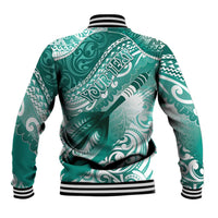 Personalised New Zealand Aotearoa Darts Masters Baseball Jacket Maori Art Tattoo with Tribal Dart Symbol Teal Color - Polynesian Pride