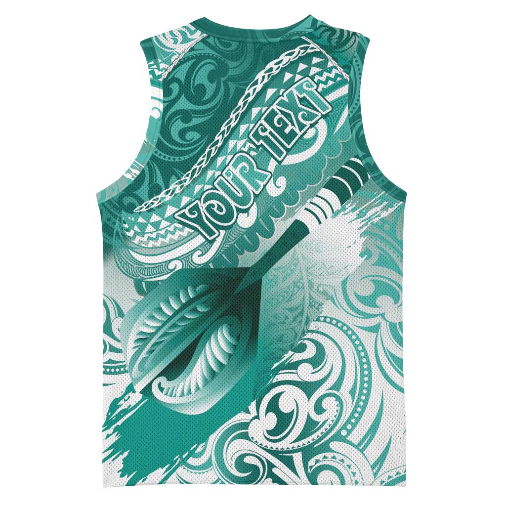 Personalised New Zealand Aotearoa Darts Masters Basketball Jersey Maori Art Tattoo with Tribal Dart Symbol Teal Color LT03 - Polynesian Pride