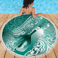 Personalised New Zealand Aotearoa Darts Masters Beach Blanket Maori Art Tattoo with Tribal Dart Symbol Teal Color LT03 - Polynesian Pride