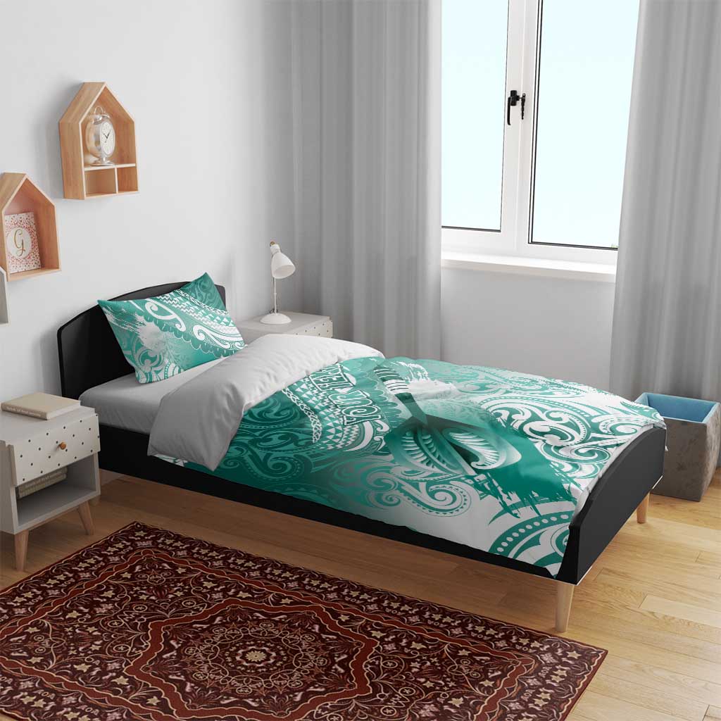 Personalised New Zealand Aotearoa Darts Masters Bedding Set Maori Art Tattoo with Tribal Dart Symbol Teal Color - Polynesian Pride