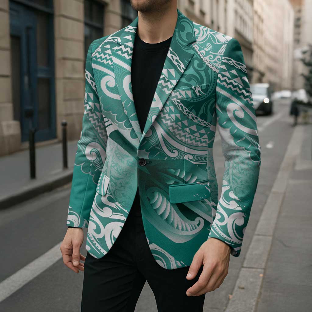 Personalised New Zealand Aotearoa Darts Masters Blazer Maori Art Tattoo with Tribal Dart Symbol Teal Color LT03 - Polynesian Pride