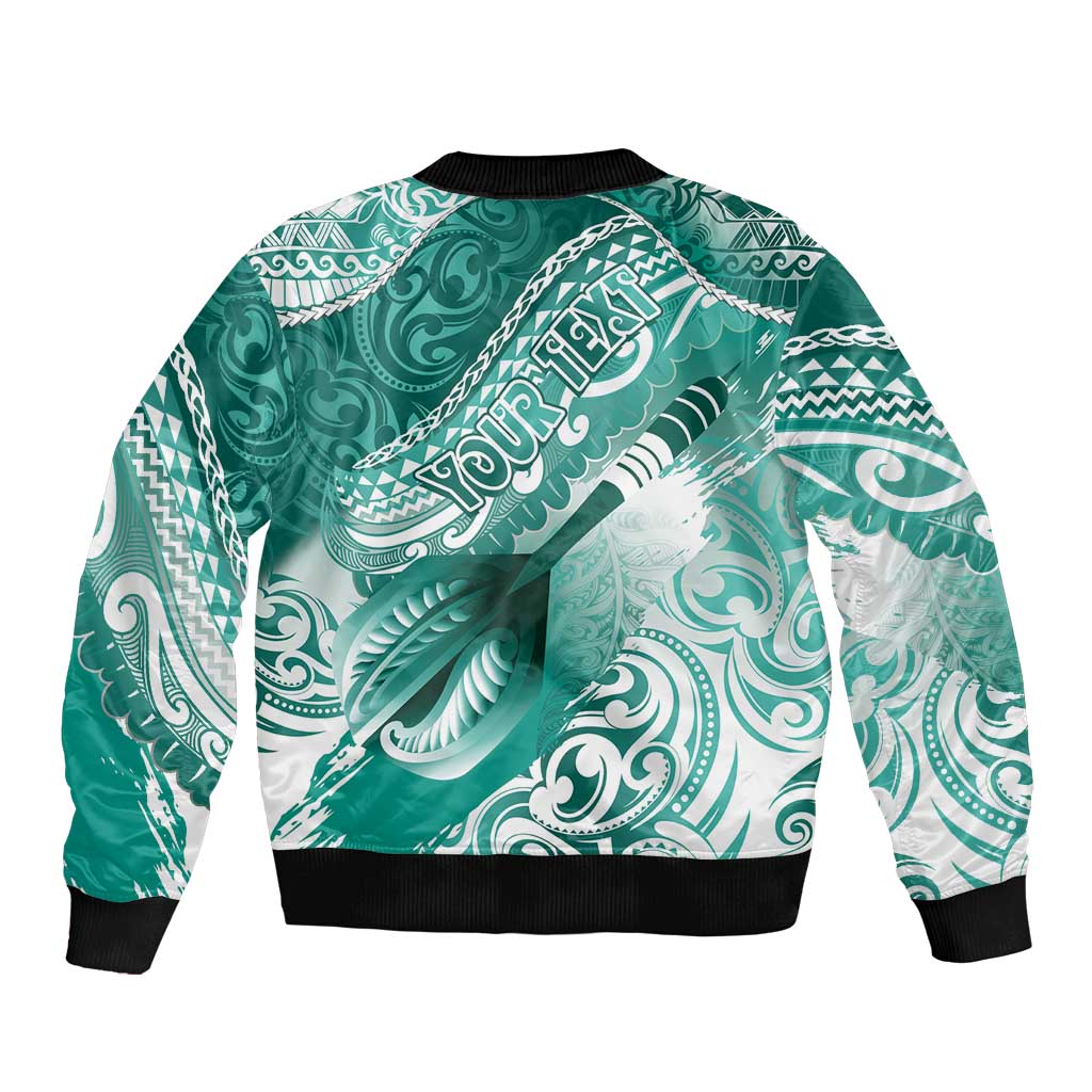 Personalised New Zealand Aotearoa Darts Masters Bomber Jacket Maori Art Tattoo with Tribal Dart Symbol Teal Color LT03 - Polynesian Pride