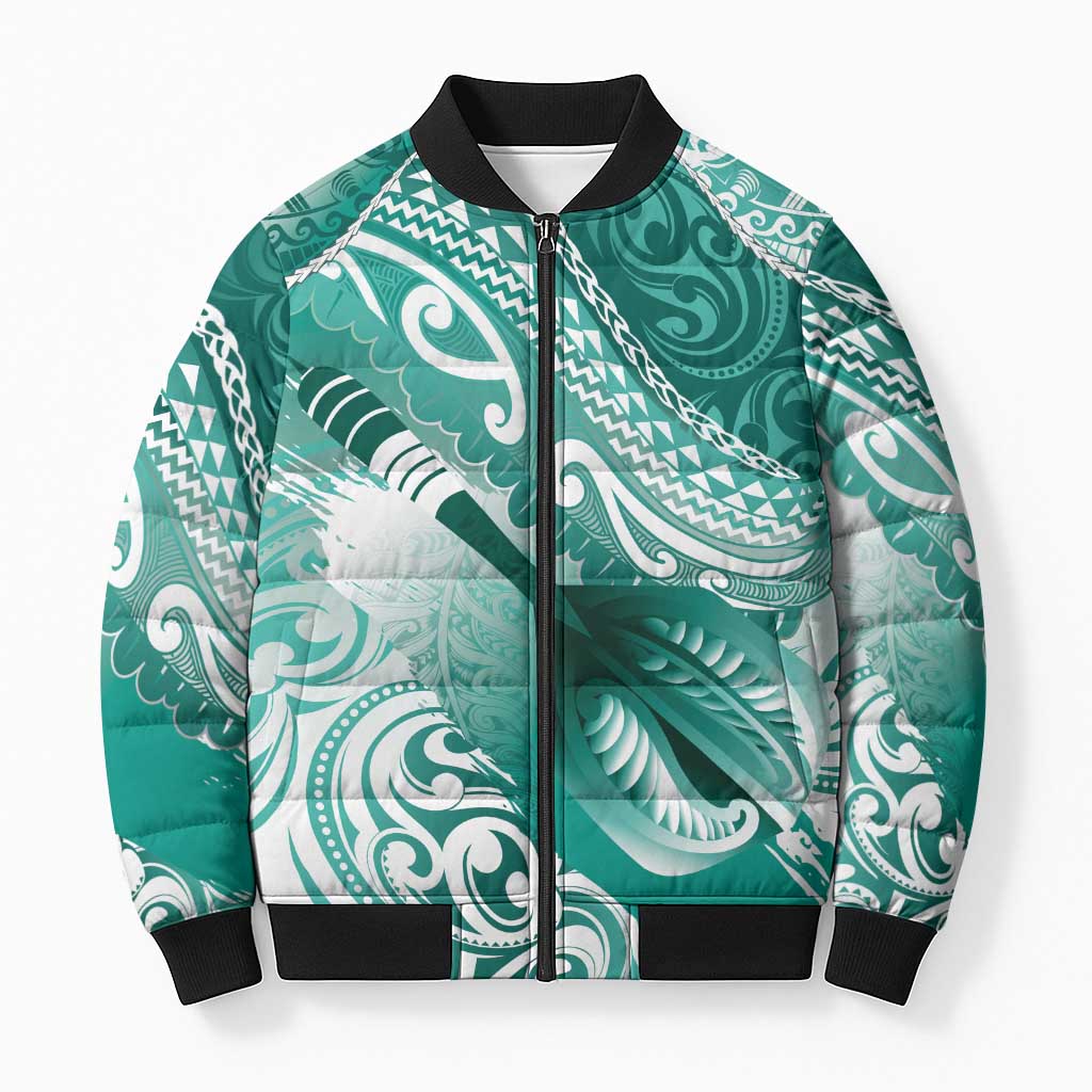 Personalised New Zealand Aotearoa Darts Masters Bomber Puffer Jacket Maori Art Tattoo with Tribal Dart Symbol Teal Color LT03 Unisex Teal - Polynesian Pride