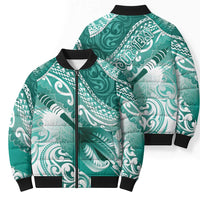 Personalised New Zealand Aotearoa Darts Masters Bomber Puffer Jacket Maori Art Tattoo with Tribal Dart Symbol Teal Color LT03 - Polynesian Pride