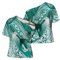Personalised New Zealand Aotearoa Darts Masters Cross Shoulder Shirt Maori Art Tattoo with Tribal Dart Symbol Teal Color LT03 - Polynesian Pride