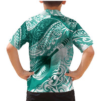 Personalised New Zealand Aotearoa Darts Masters Family Matching Mermaid Dress and Hawaiian Shirt Maori Art Tattoo with Tribal Dart Symbol Teal Color LT03 - Polynesian Pride
