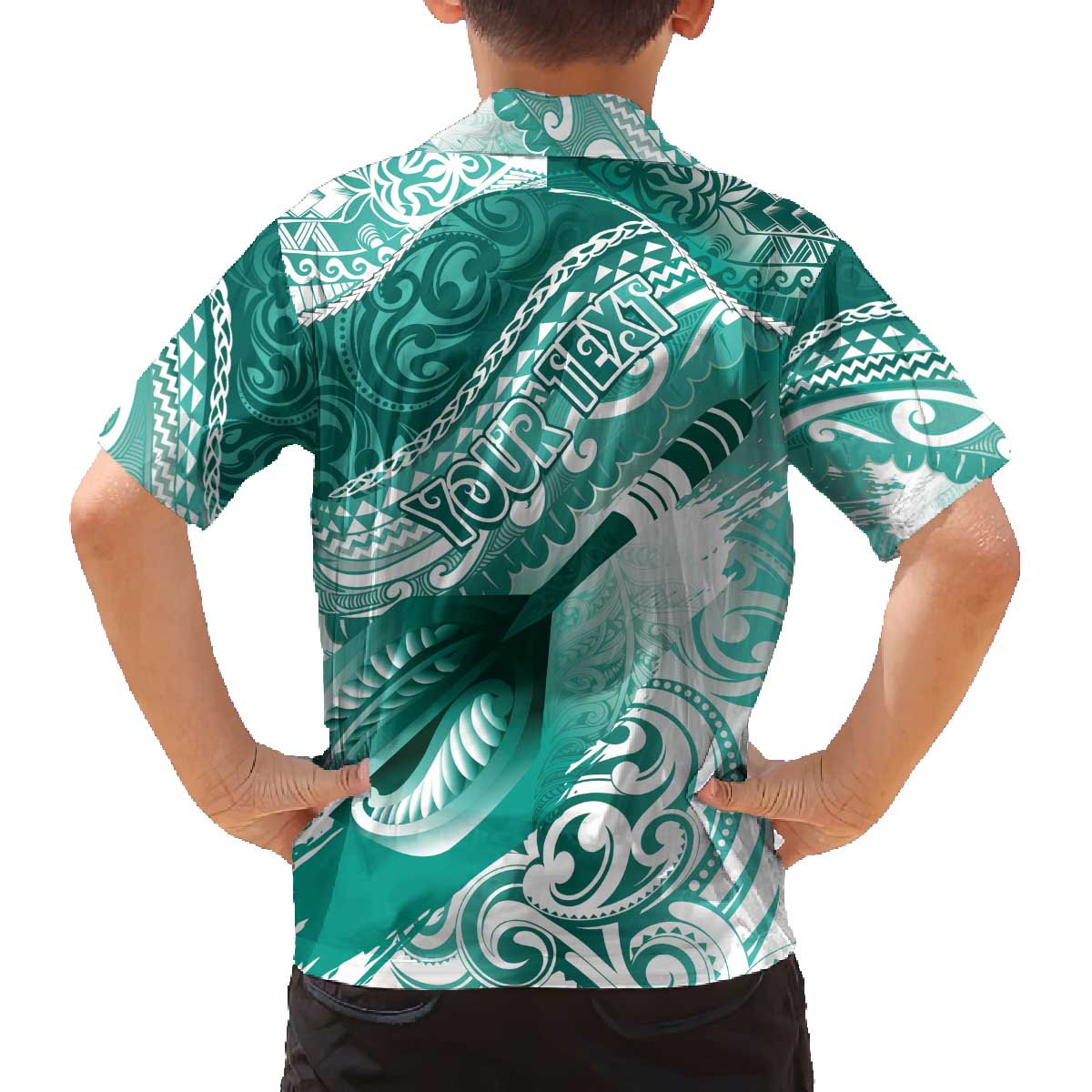 Personalised New Zealand Aotearoa Darts Masters Family Matching Off The Shoulder Long Sleeve Dress and Hawaiian Shirt Maori Art Tattoo with Tribal Dart Symbol Teal Color LT03 - Polynesian Pride
