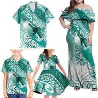 Personalised New Zealand Aotearoa Darts Masters Family Matching Off Shoulder Maxi Dress and Hawaiian Shirt Maori Art Tattoo with Tribal Dart Symbol Teal Color LT03 - Polynesian Pride