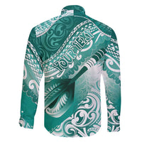 Personalised New Zealand Aotearoa Darts Masters Family Matching Off Shoulder Maxi Dress and Hawaiian Shirt Maori Art Tattoo with Tribal Dart Symbol Teal Color LT03 - Polynesian Pride