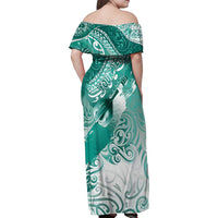 Personalised New Zealand Aotearoa Darts Masters Family Matching Off Shoulder Maxi Dress and Hawaiian Shirt Maori Art Tattoo with Tribal Dart Symbol Teal Color LT03 - Polynesian Pride