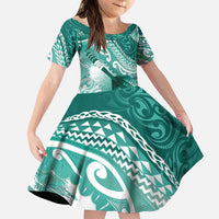 Personalised New Zealand Aotearoa Darts Masters Family Matching Puletasi and Hawaiian Shirt Maori Art Tattoo with Tribal Dart Symbol Teal Color LT03 Daughter's Dress Teal - Polynesian Pride