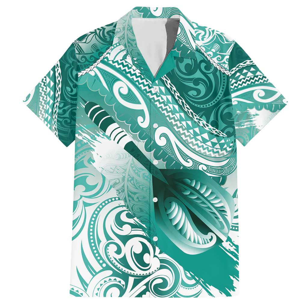 Personalised New Zealand Aotearoa Darts Masters Family Matching Short Sleeve Bodycon Dress and Hawaiian Shirt Maori Art Tattoo with Tribal Dart Symbol Teal Color LT03 Dad's Shirt - Short Sleeve Teal - Polynesian Pride