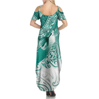 Personalised New Zealand Aotearoa Darts Masters Family Matching Summer Maxi Dress and Hawaiian Shirt Maori Art Tattoo with Tribal Dart Symbol Teal Color LT03 - Polynesian Pride