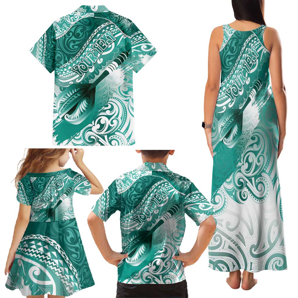Personalised New Zealand Aotearoa Darts Masters Family Matching Tank Maxi Dress and Hawaiian Shirt Maori Art Tattoo with Tribal Dart Symbol Teal Color LT03 - Polynesian Pride