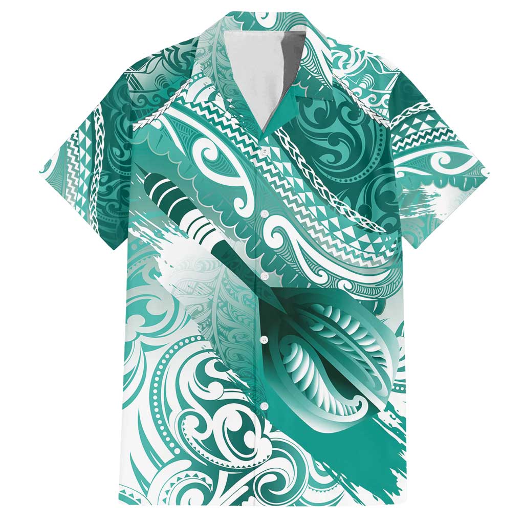 Personalised New Zealand Aotearoa Darts Masters Family Matching Tank Maxi Dress and Hawaiian Shirt Maori Art Tattoo with Tribal Dart Symbol Teal Color LT03 Dad's Shirt - Short Sleeve Teal - Polynesian Pride