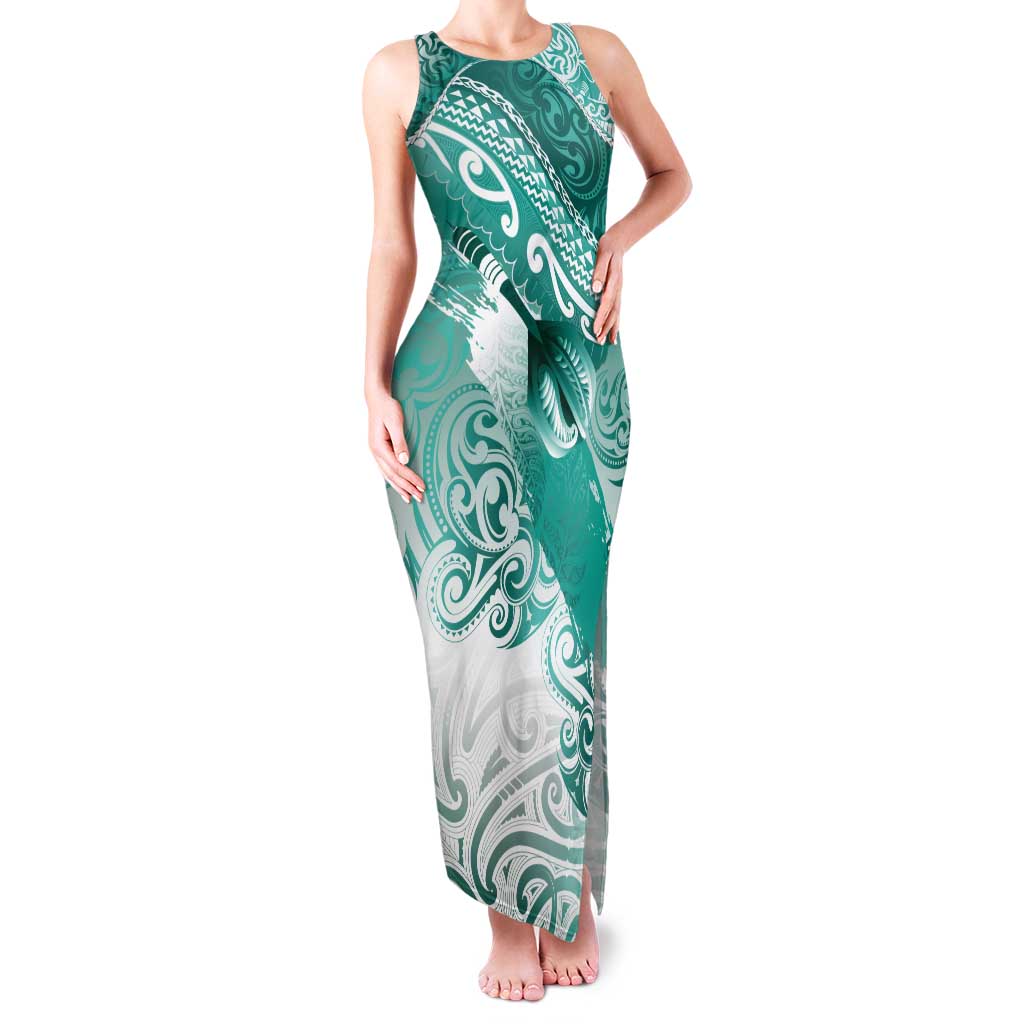 Personalised New Zealand Aotearoa Darts Masters Family Matching Tank Maxi Dress and Hawaiian Shirt Maori Art Tattoo with Tribal Dart Symbol Teal Color LT03 Mom's Dress Teal - Polynesian Pride