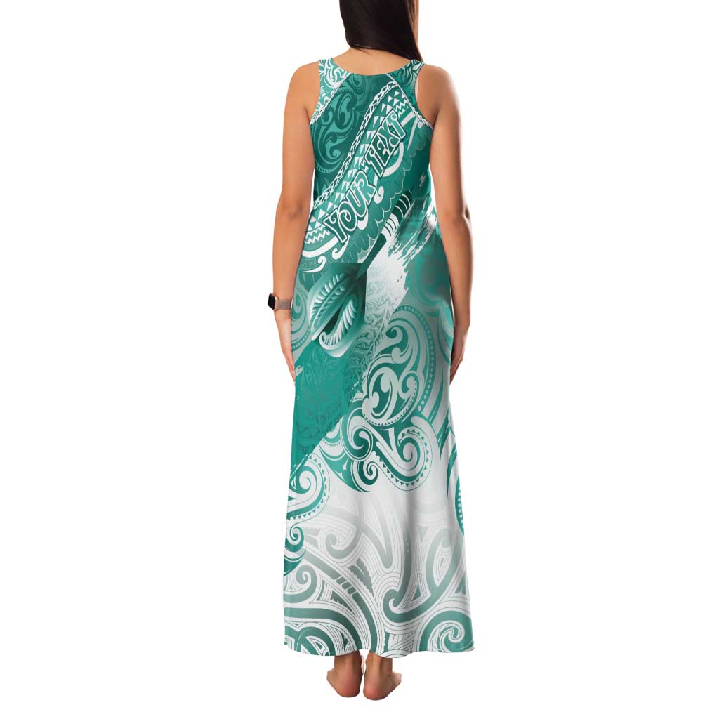 Personalised New Zealand Aotearoa Darts Masters Family Matching Tank Maxi Dress and Hawaiian Shirt Maori Art Tattoo with Tribal Dart Symbol Teal Color LT03 - Polynesian Pride