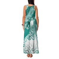 Personalised New Zealand Aotearoa Darts Masters Family Matching Tank Maxi Dress and Hawaiian Shirt Maori Art Tattoo with Tribal Dart Symbol Teal Color LT03 - Polynesian Pride