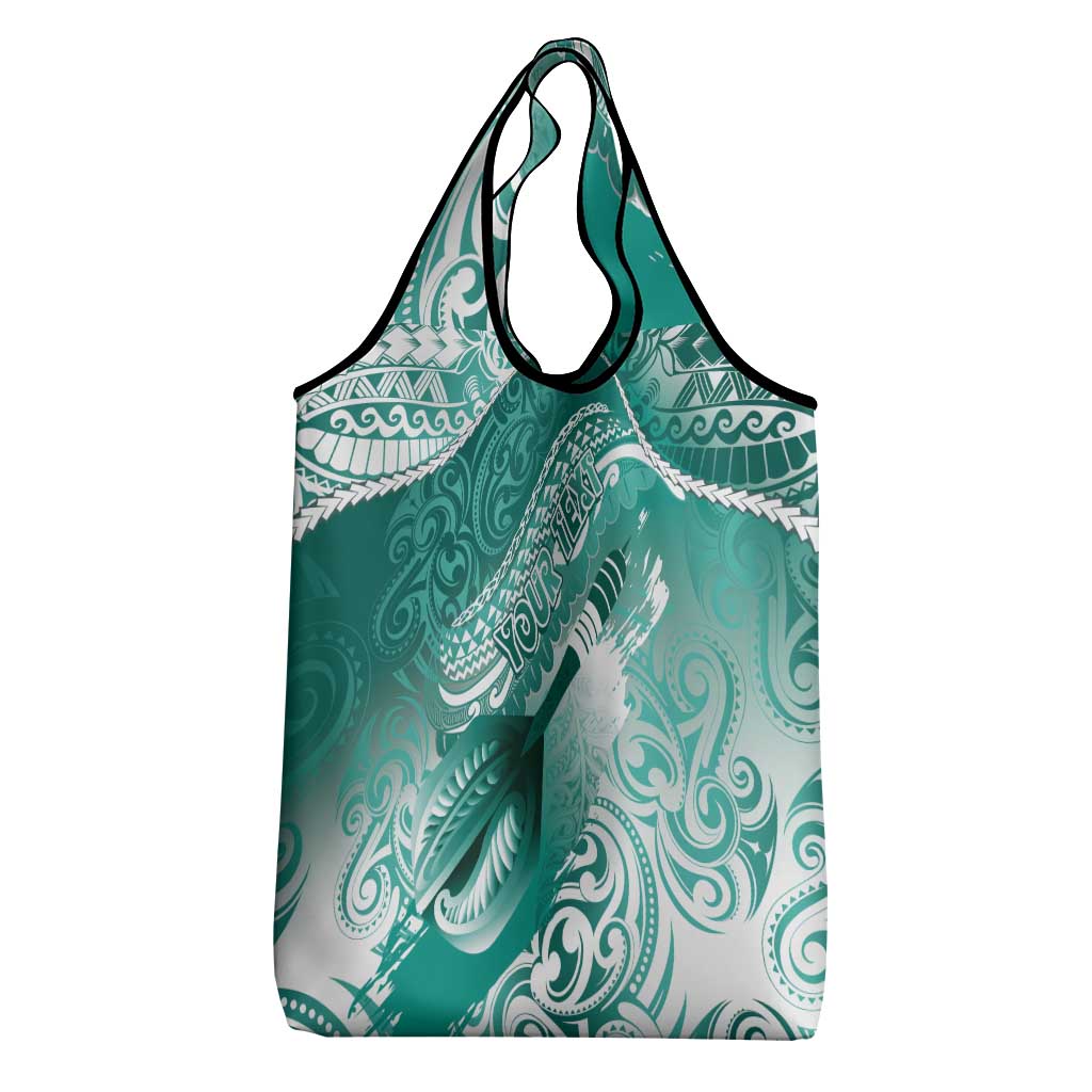 Personalised New Zealand Aotearoa Darts Masters Grocery Bag Maori Art Tattoo with Tribal Dart Symbol Teal Color LT03 - Polynesian Pride