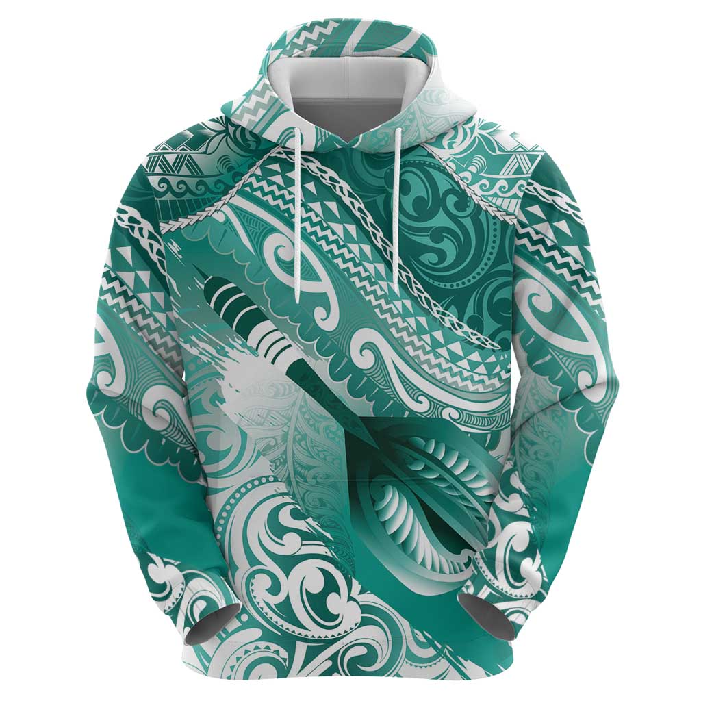 Personalised New Zealand Aotearoa Darts Masters Hoodie Maori Art Tattoo with Tribal Dart Symbol Teal Color LT03 - Polynesian Pride