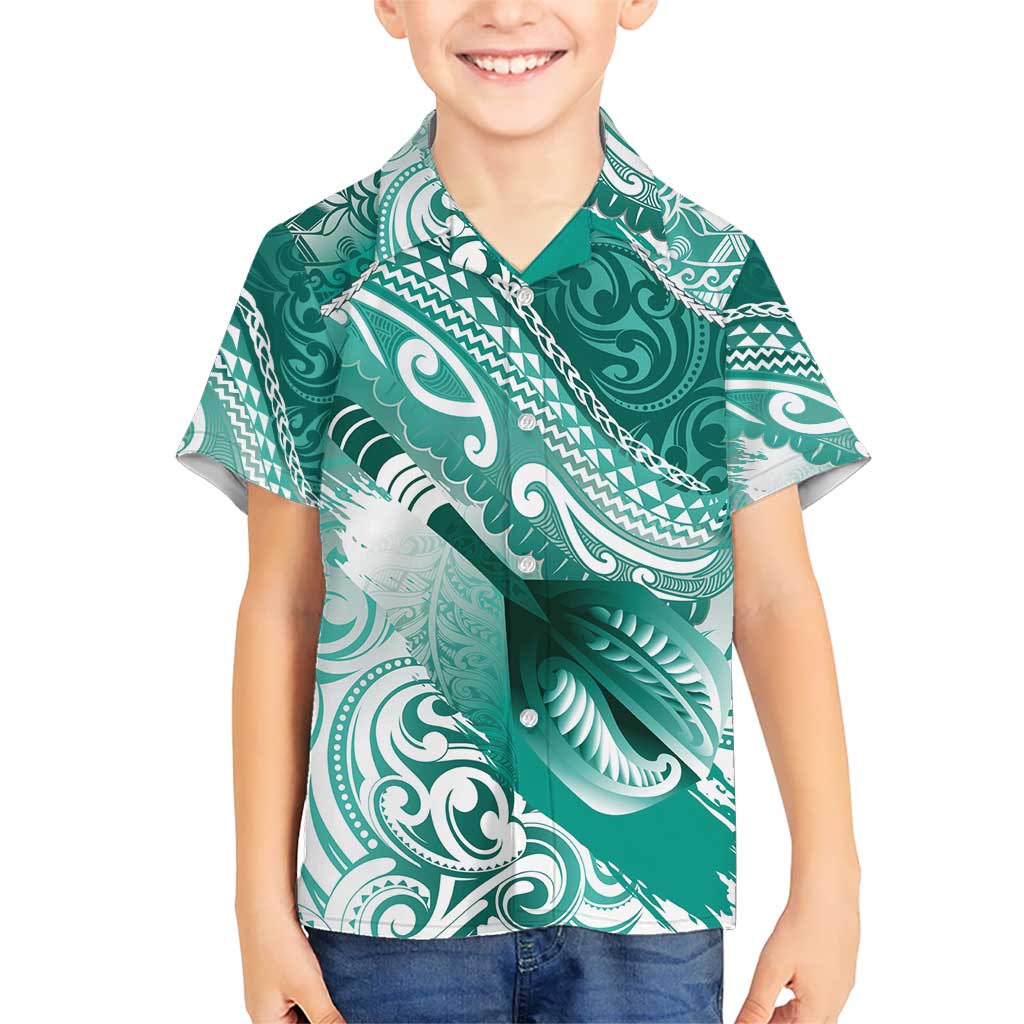 Personalised New Zealand Aotearoa Darts Masters Kid Hawaiian Shirt Maori Art Tattoo with Tribal Dart Symbol Teal Color LT03 Kid Teal - Polynesian Pride