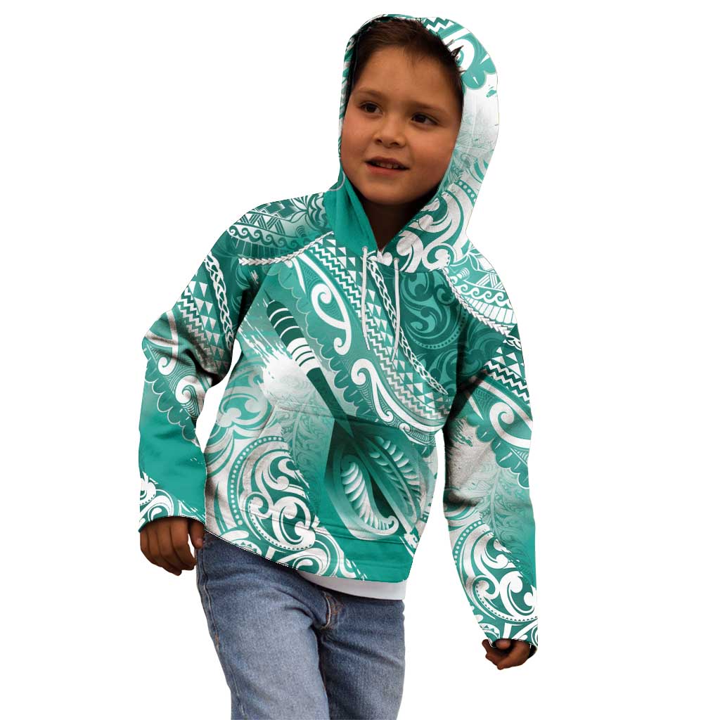 Personalised New Zealand Aotearoa Darts Masters Kid Hoodie Maori Art Tattoo with Tribal Dart Symbol Teal Color LT03 - Polynesian Pride
