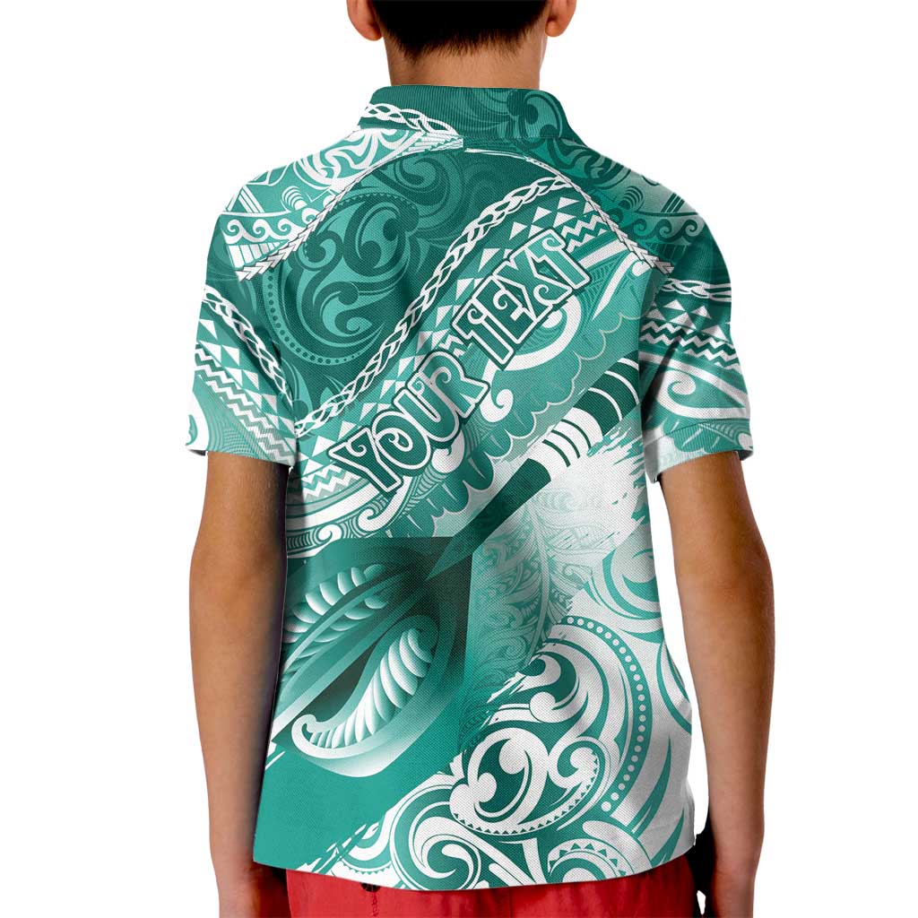 Personalised New Zealand Aotearoa Darts Masters Kid Polo Shirt Maori Art Tattoo with Tribal Dart Symbol Teal Color LT03 - Polynesian Pride