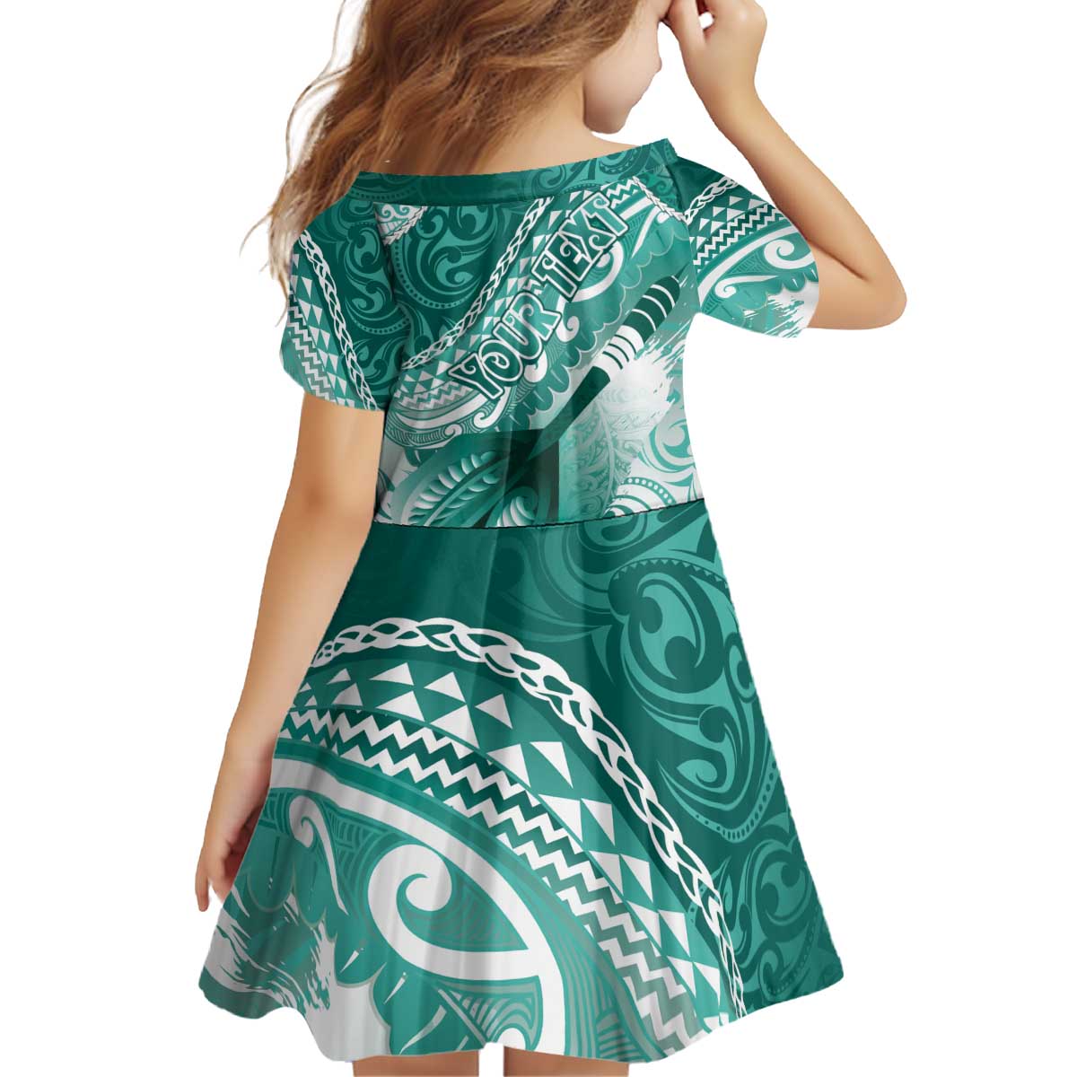 Personalised New Zealand Aotearoa Darts Masters Kid Short Sleeve Dress Maori Art Tattoo with Tribal Dart Symbol Teal Color LT03 - Polynesian Pride