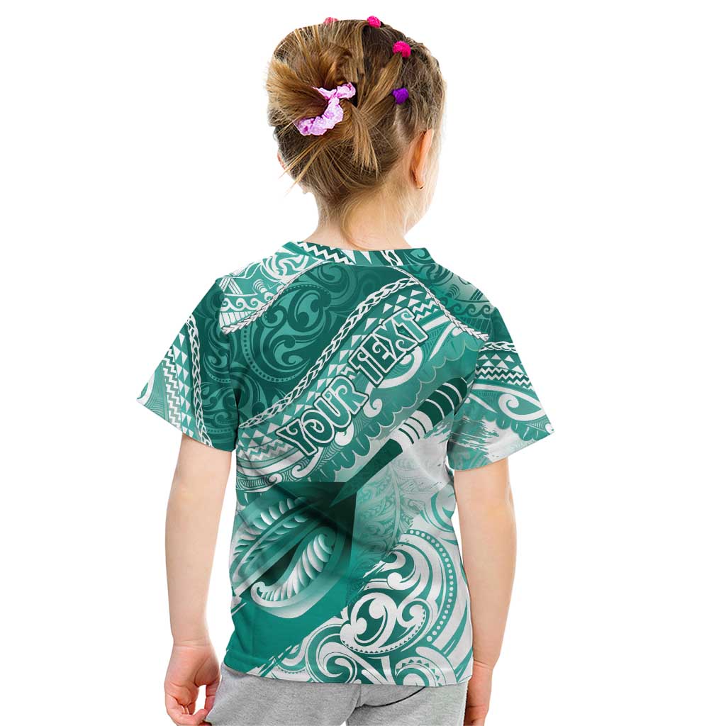 Personalised New Zealand Aotearoa Darts Masters Kid T Shirt Maori Art Tattoo with Tribal Dart Symbol Teal Color LT03 - Polynesian Pride