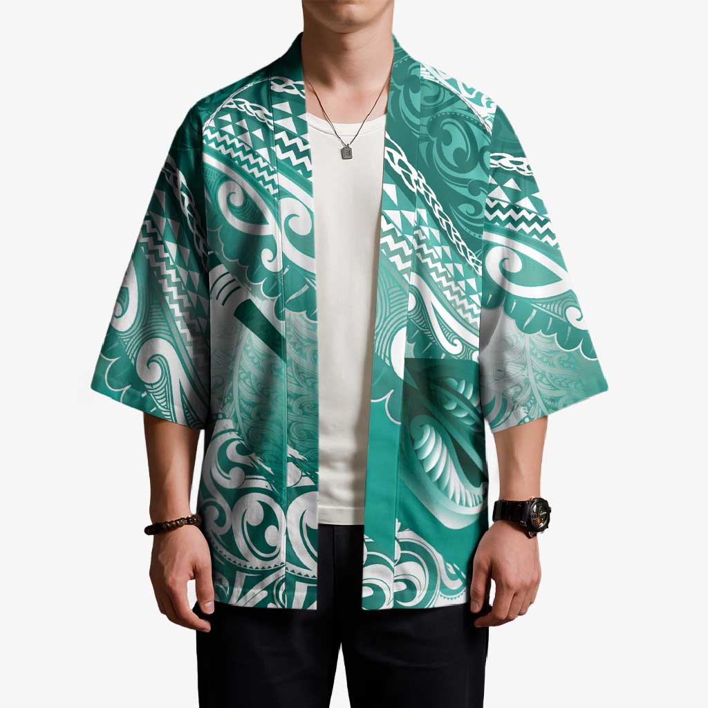 Personalised New Zealand Aotearoa Darts Masters Kimono Maori Art Tattoo with Tribal Dart Symbol Teal Color LT03 - Polynesian Pride