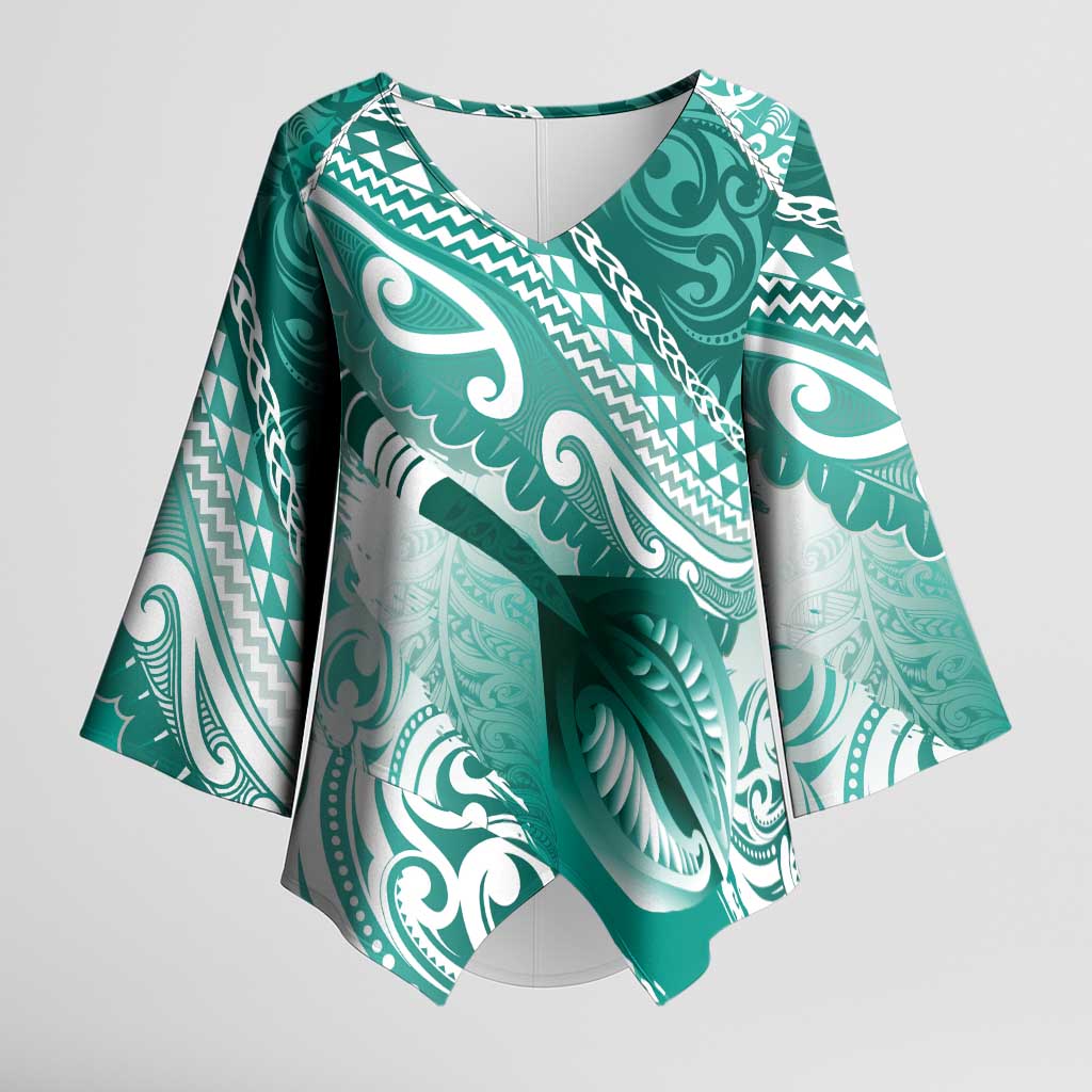 Personalised New Zealand Aotearoa Darts Masters Kimono Sleeve Blouse Maori Art Tattoo with Tribal Dart Symbol Teal Color LT03 Female Teal - Polynesian Pride