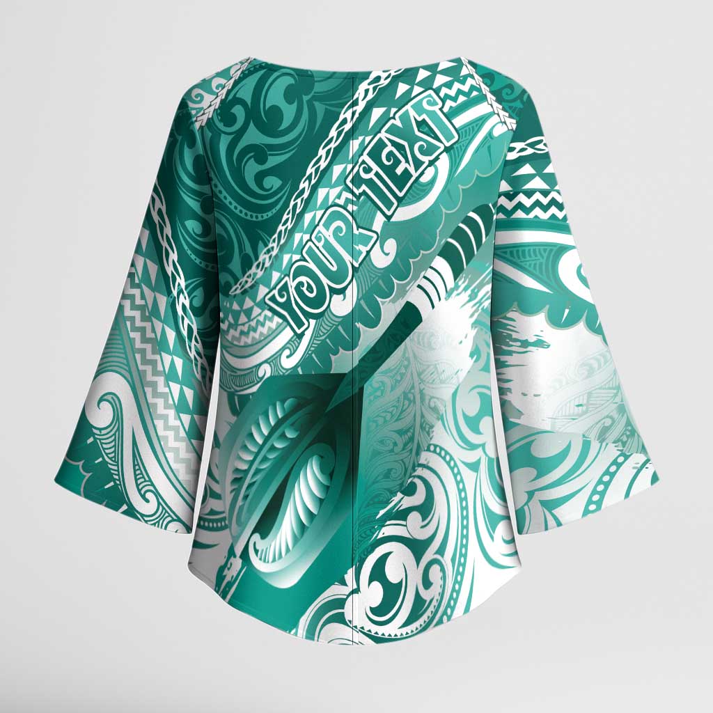 Personalised New Zealand Aotearoa Darts Masters Kimono Sleeve Blouse Maori Art Tattoo with Tribal Dart Symbol Teal Color LT03 - Polynesian Pride