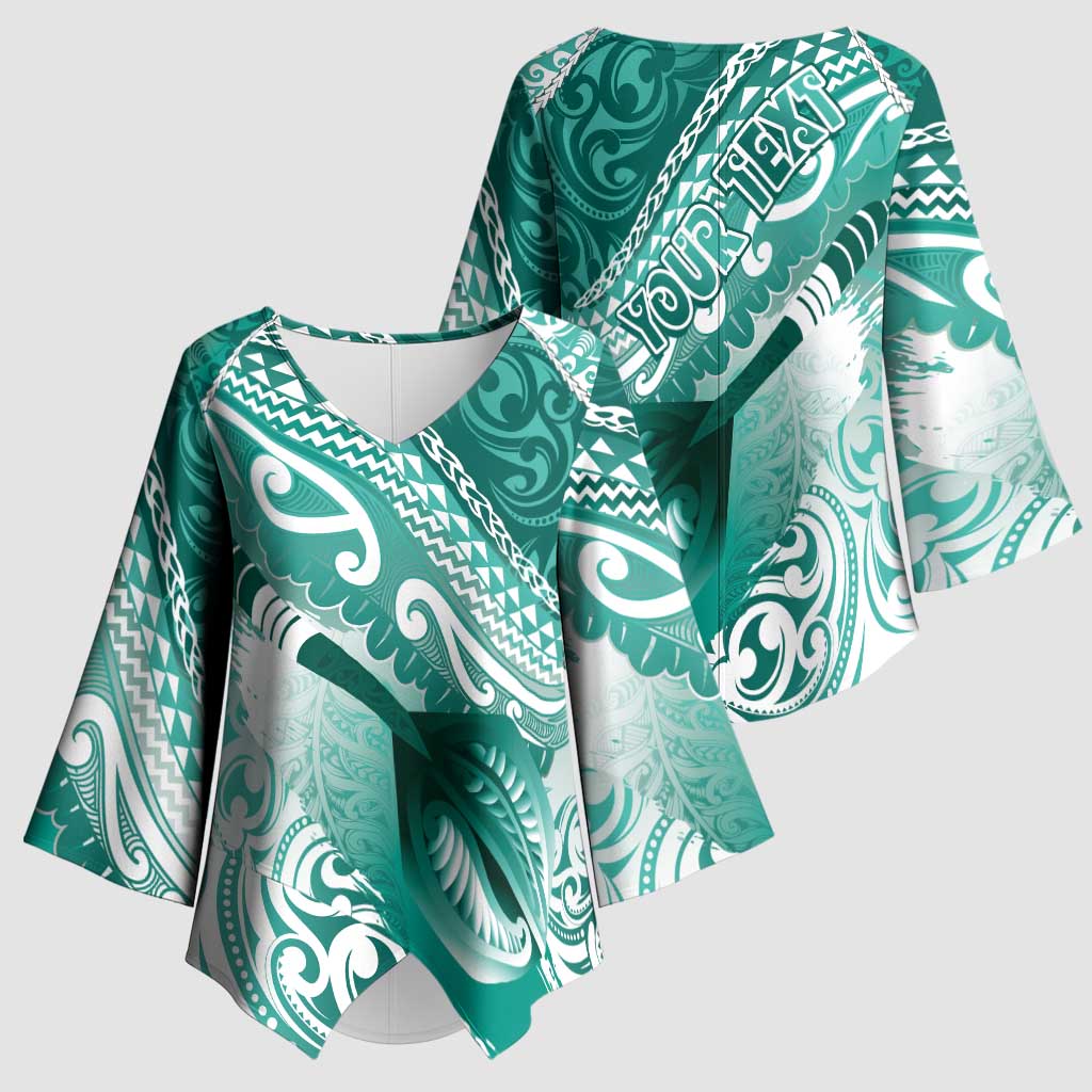 Personalised New Zealand Aotearoa Darts Masters Kimono Sleeve Blouse Maori Art Tattoo with Tribal Dart Symbol Teal Color LT03 - Polynesian Pride