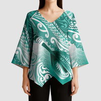 Personalised New Zealand Aotearoa Darts Masters Kimono Sleeve Blouse Maori Art Tattoo with Tribal Dart Symbol Teal Color LT03 - Polynesian Pride