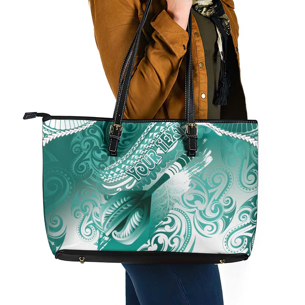 Personalised New Zealand Aotearoa Darts Masters Leather Tote Bag Maori Art Tattoo with Tribal Dart Symbol Teal Color LT03 - Polynesian Pride