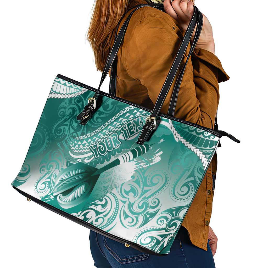 Personalised New Zealand Aotearoa Darts Masters Leather Tote Bag Maori Art Tattoo with Tribal Dart Symbol Teal Color LT03 - Polynesian Pride
