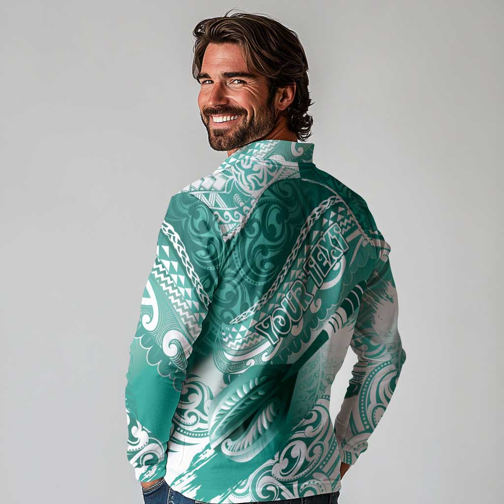 Personalised New Zealand Aotearoa Darts Masters Long Sleeve Polo Shirt Maori Art Tattoo with Tribal Dart Symbol Teal Color LT03 - Polynesian Pride