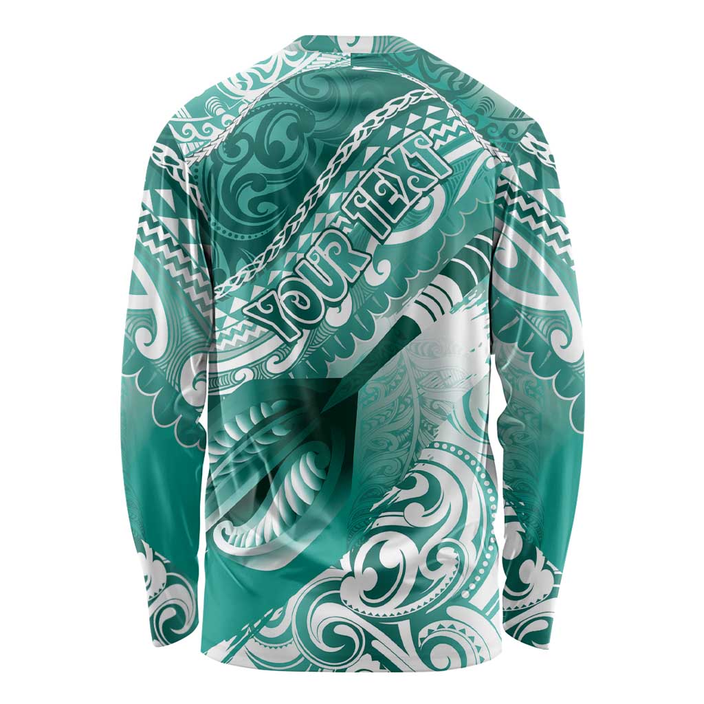 Personalised New Zealand Aotearoa Darts Masters Long Sleeve Shirt Maori Art Tattoo with Tribal Dart Symbol Teal Color - Polynesian Pride