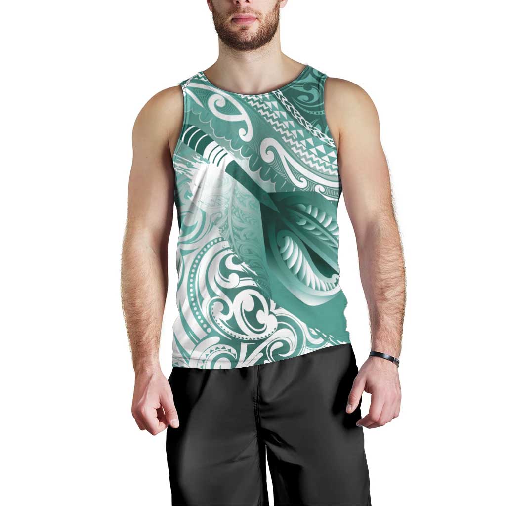 Personalised New Zealand Aotearoa Darts Masters Men Tank Top Maori Art Tattoo with Tribal Dart Symbol Teal Color LT03 - Polynesian Pride