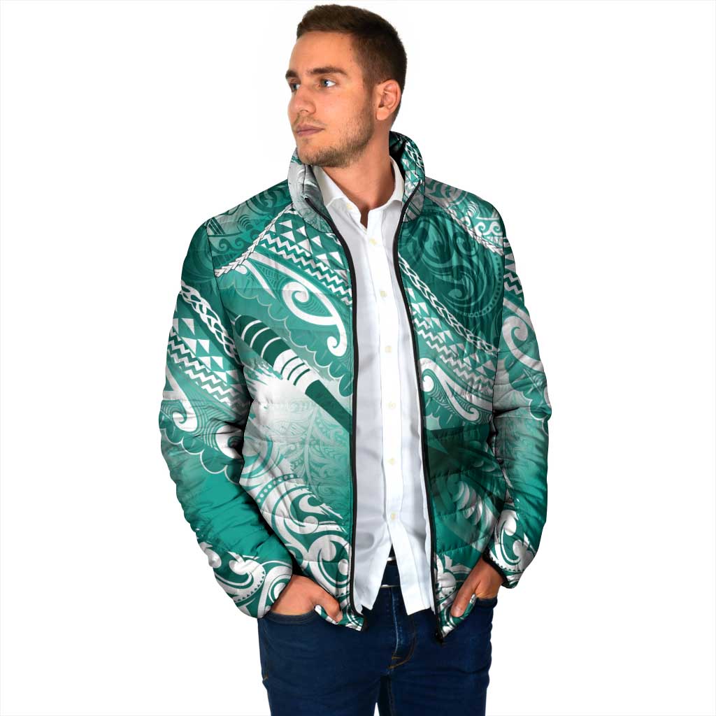 Personalised New Zealand Aotearoa Darts Masters Padded Jacket Maori Art Tattoo with Tribal Dart Symbol Teal Color LT03 - Polynesian Pride