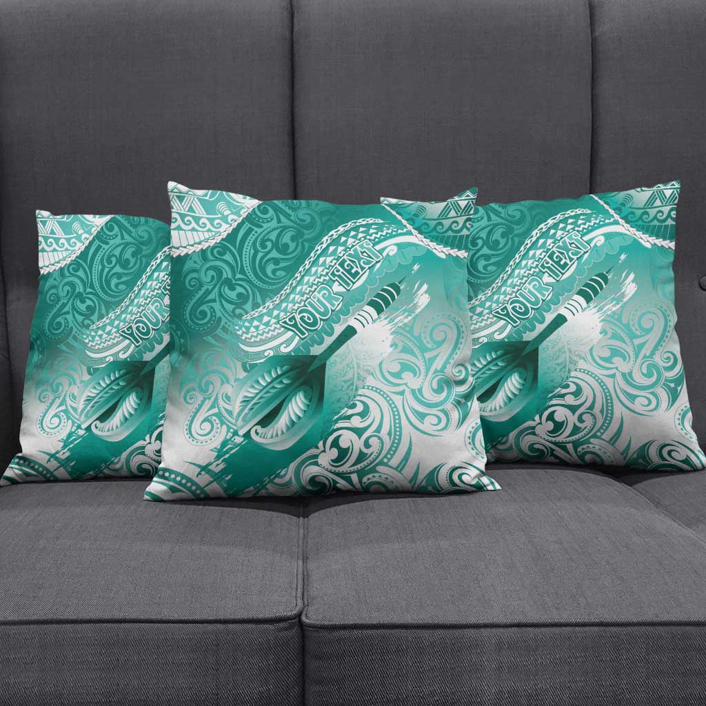 Personalised New Zealand Aotearoa Darts Masters Pillow Cover Maori Art Tattoo with Tribal Dart Symbol Teal Color LT03 - Polynesian Pride