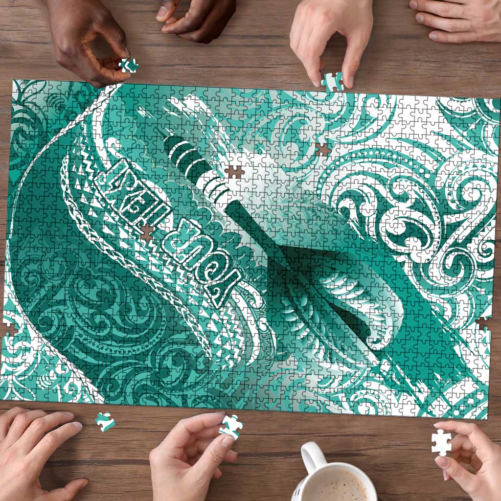 Personalised New Zealand Aotearoa Darts Masters Puzzle Maori Art Tattoo with Tribal Dart Symbol Teal Color LT03 - Polynesian Pride