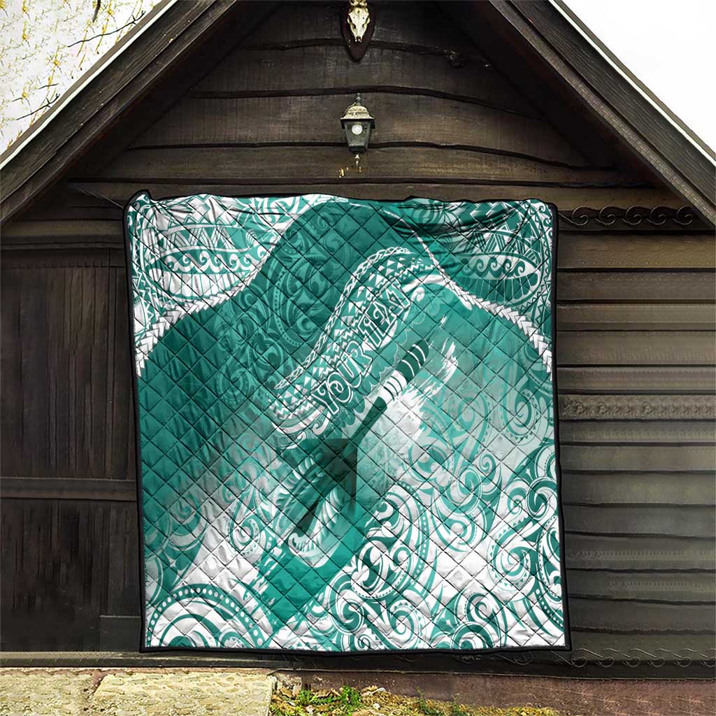 Personalised New Zealand Aotearoa Darts Masters Quilt Maori Art Tattoo with Tribal Dart Symbol Teal Color LT03 - Polynesian Pride